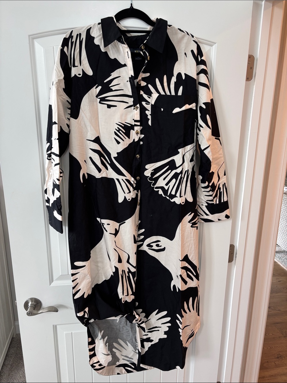 Anthropologie Black and White Long Sleeve Printed Shirt Dress - Picture 1 of 3